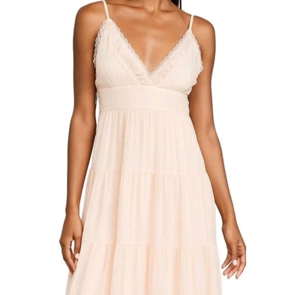 Light Blush Pink Vtg Babydoll Tiered Slip Dress Sz L Bridgerton Y2K Prairie Core